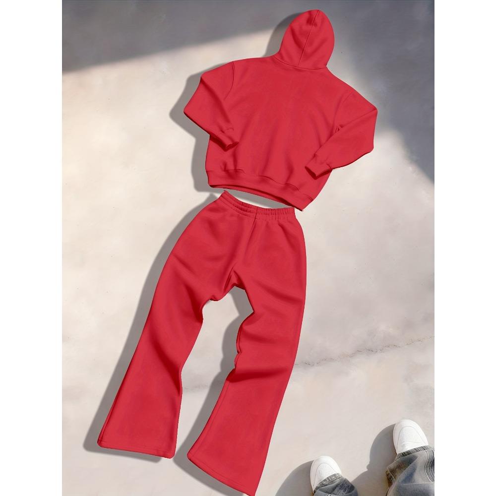 Autumn and Winter Casual Sports Two Piece Set, Hooded Top Paired with Wide Leg Pants, Comfortable and Breathable Suitable for Daily Travel