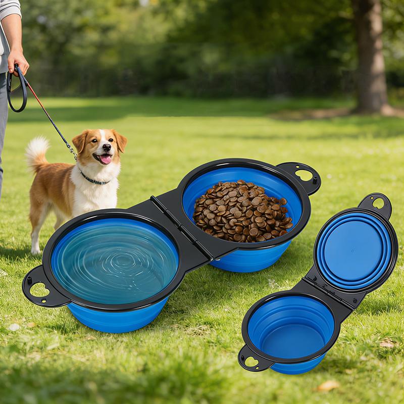 1-piece 2-in-1 Foldable Dual Bowl Feeding Bowl Portable Outdoor Travel Dog Cat Drinking Bowl Pet Supplies Outdoor Feeding Water