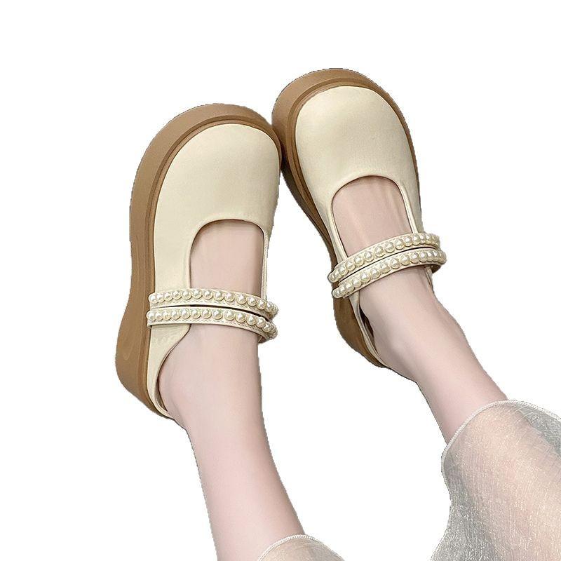Pearl gentle bag head slippers women's new summer temperament Mary Jane shoes round head simple flat sandals