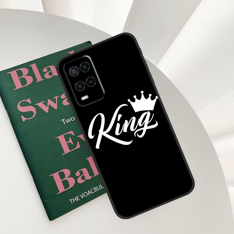 Crown QUEEN & KING Couples Case For Oppo A96 A76 A16 A15 A17 A52 A72 A54S A57S A58 A78 A98 A57 A77 A54 A74 A94 Cover