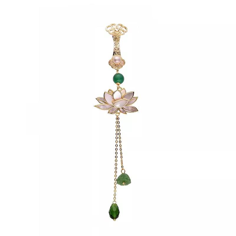 Chinese Lotus Mother-of-Pearl Qipao Pendant Brooch: Elegant Hanfu Tea Dress Accessory