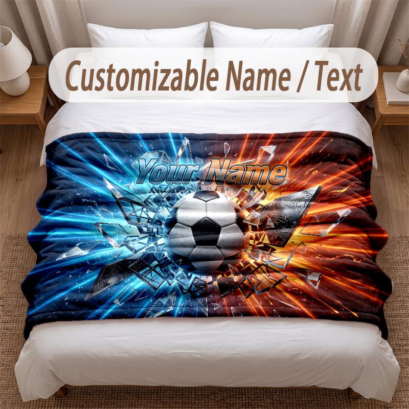 Soccer Theme Soft Blanket Personalized Custom Name Text Print Warm Blanket Home Sofa Bedroom Decor