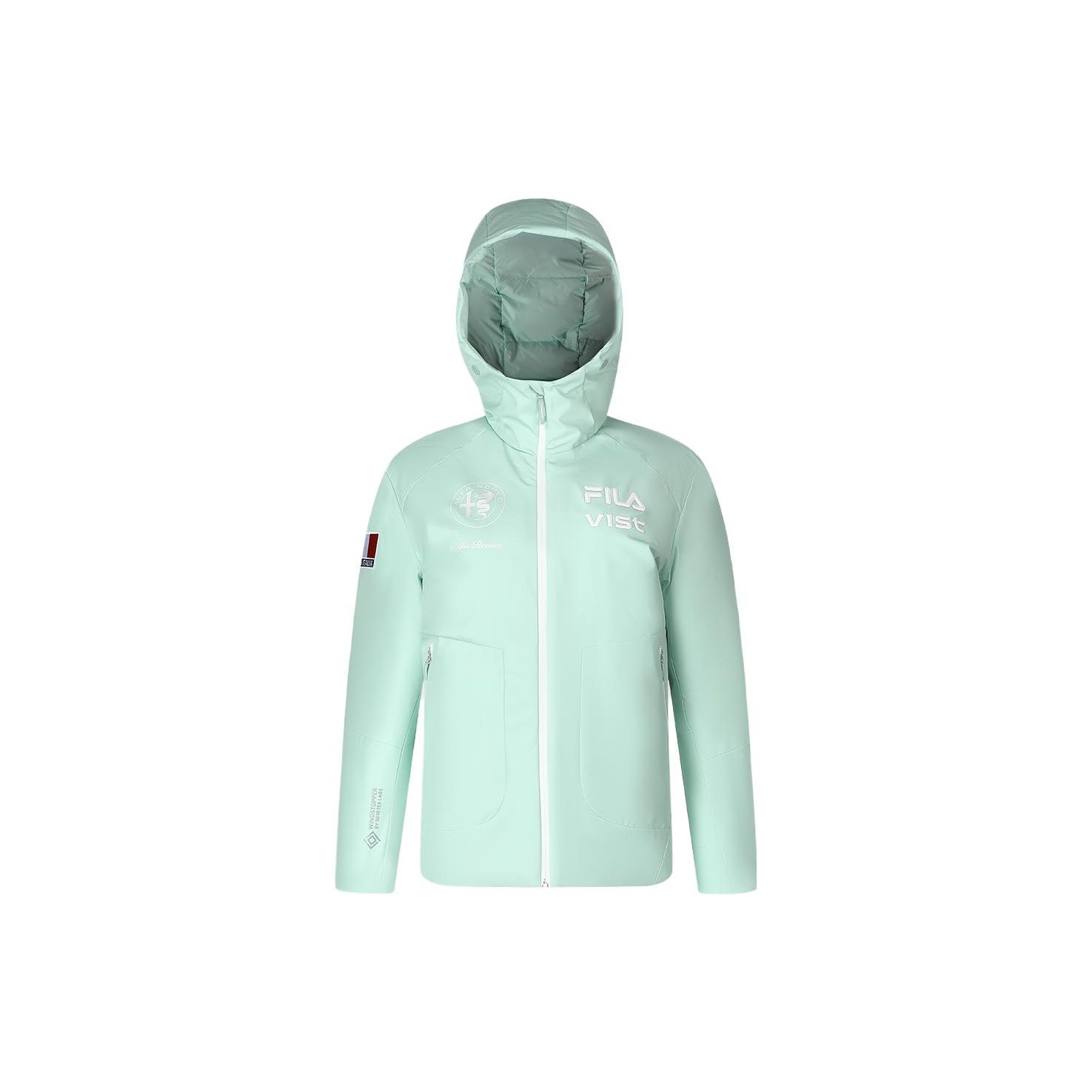 

FILA Logo Printed Hooded Down Ski Jacket Women Jackets Eggshell-Green A11W346904F-TQ M