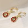 Vintage Golden Red Stone Inlaid Gorgeous Dangle Earrings for Women's Pretty Flower Pattern  Pendant Earring Jewelry Gifts