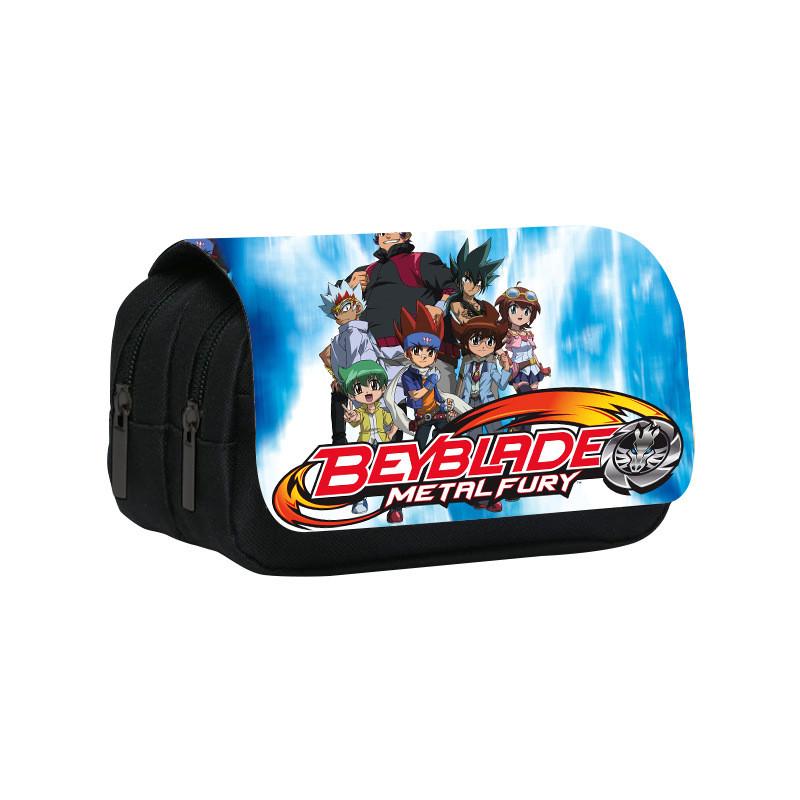 Borsa Portapenne a Doppio Strato con Stampa Personaggi Cartoon Beyblade per Scuola e Viaggio