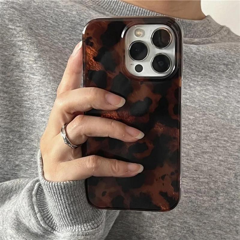 Black Brown Leopard Shockproof Phone Case for IPhone 17 11 12 13 14 15 16 Pro Max XR XS X 7 8 Plus SE2 16e Vortex Pattern  Cover