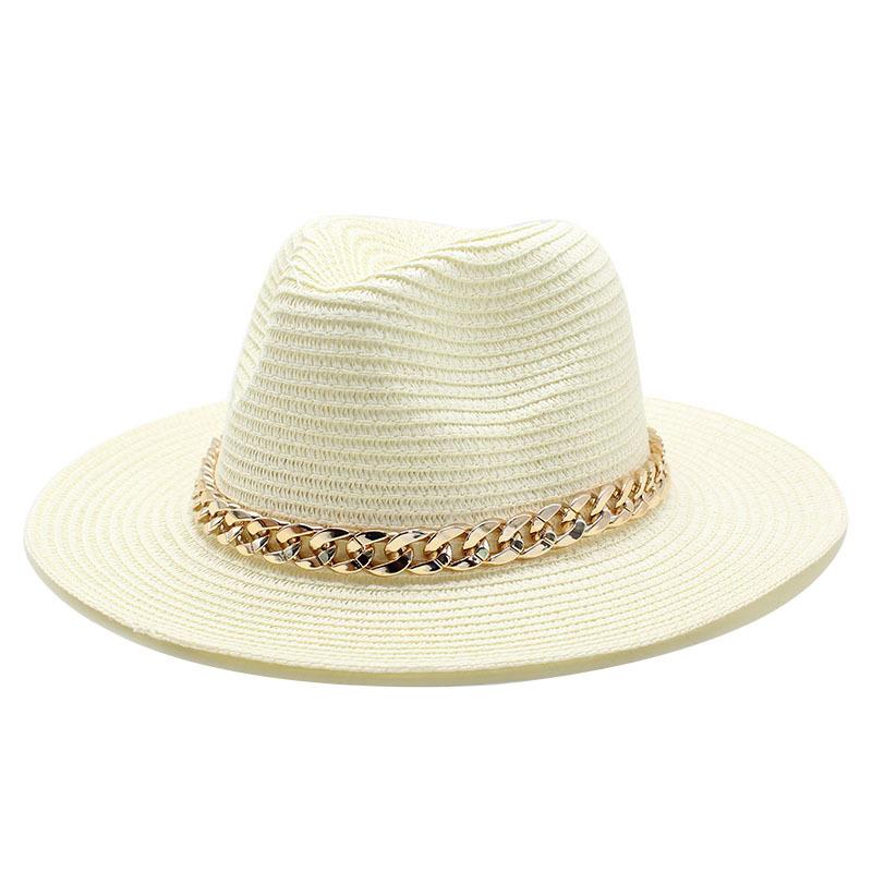 

Brown straw hat golden chain sun hat outdoor sun hat straw hat seaside sunscreen beach hat sun hat various accessories wholesale 56-58cm
