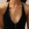 Imitation pearl cross necklace stacked accessories women's niche high-end tassel diamond necklace