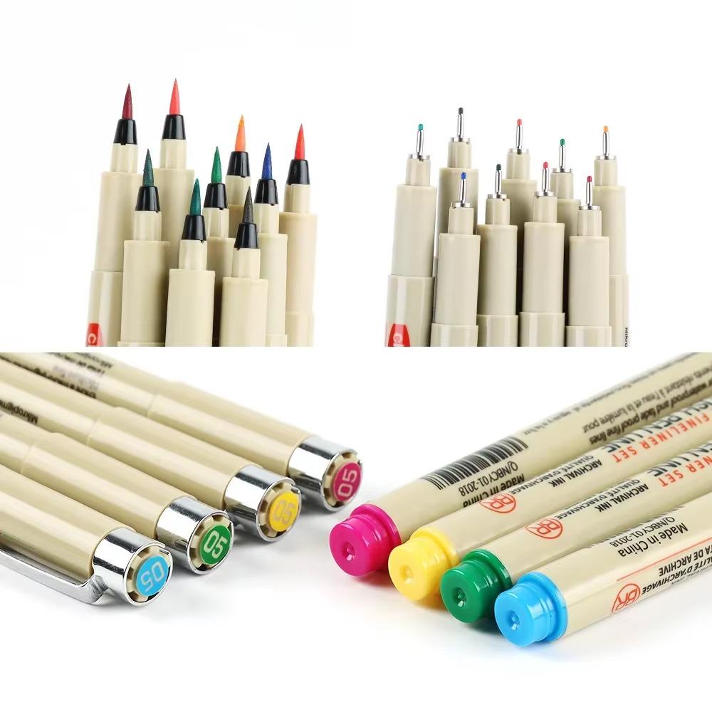 14 Colors Brush Micro Waterproof Fineliner Pen Set Ink Fine Point Pen Sketching Anime Artist Illustrating Drawing Supplies