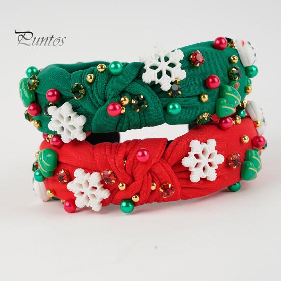 Vánoční čelenka Dámská čelenka s mini kamínky na vánoční stromeček Lehká slavnostní čelenka do vlasů pro večírky