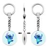 Adorable Stitch Keychain With Gemstone Double-sided Design Zinc Alloy Key Ring