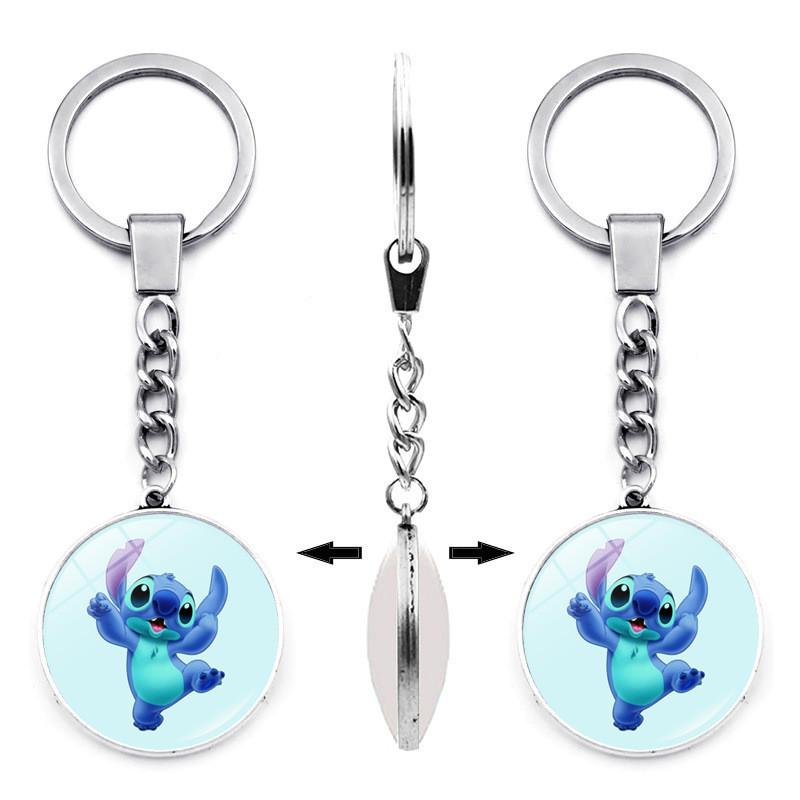 Adorable Stitch Keychain With Gemstone Double-sided Design Zinc Alloy Key Ring