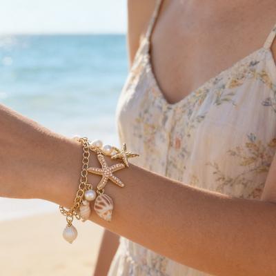 Summer Fashion Beach Style Bracelet For Women Starfish Shell Charm Bangle Girls Jewelry Accessories