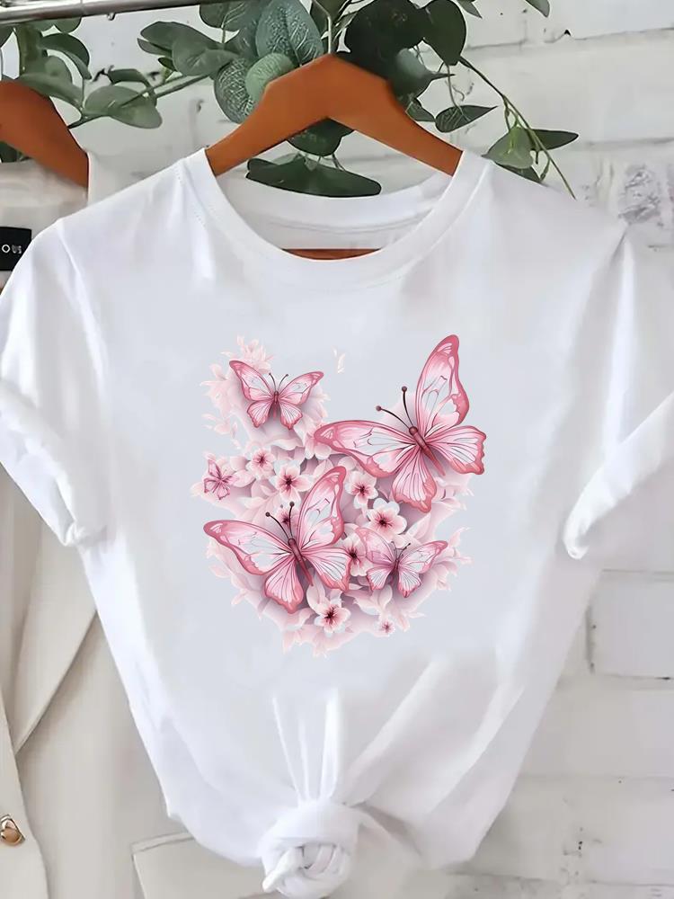 (Asian Size) Flower Letter Trend Women Tee Fashion Lady Clothing Casual T Shirt Female Top Printed Graphic Short Sleeve T-shirts