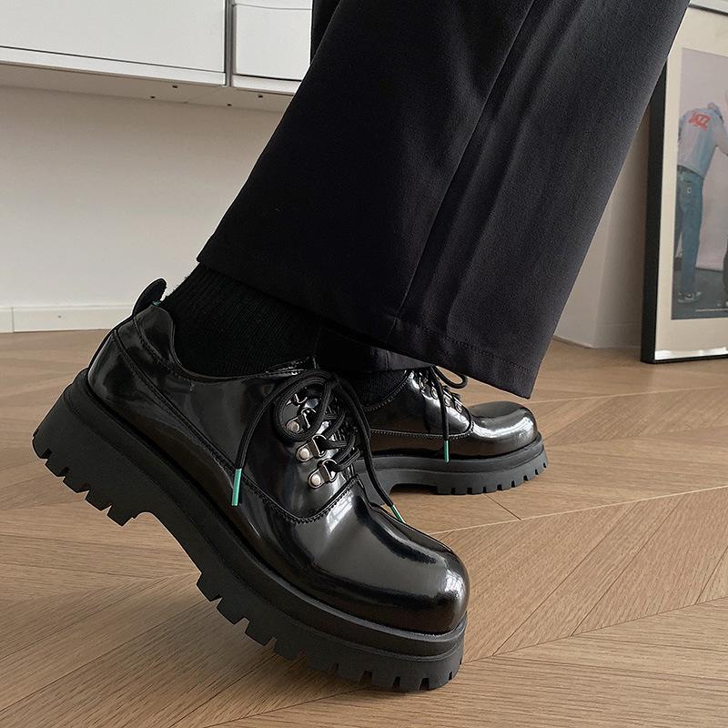 

инс британский стиль высокая платформа универсальные мальчики повседневные черные маленькие кожаные туфли дерби туфли с большой головой мужской тренд 38 чёрный