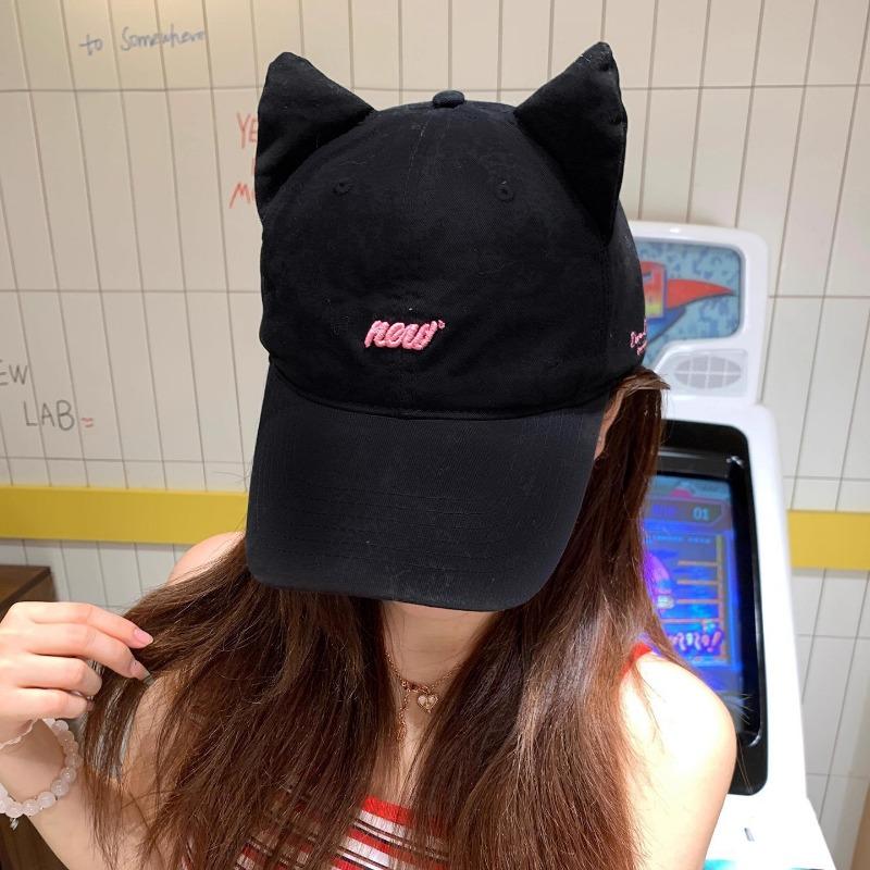 Cute Cartoon Cat Ears Letter Embroidery Baseball Cap Women's Casual Versatile Fashion Face Little Peaked Cap