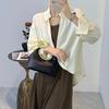 Retro Niche Design French Elegant Handbag Metal Ring High-end Soft Genuine Leather Tote Bag