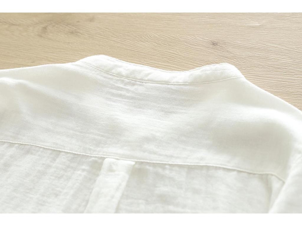 Women's Stand Collar Pure Cotton Shirt - Loose Double Layer Cotton Gauze