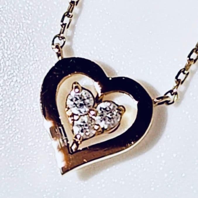 Used Vendome Aoyama K18 2-way Heart-shaped Diamond Ruby Necklace