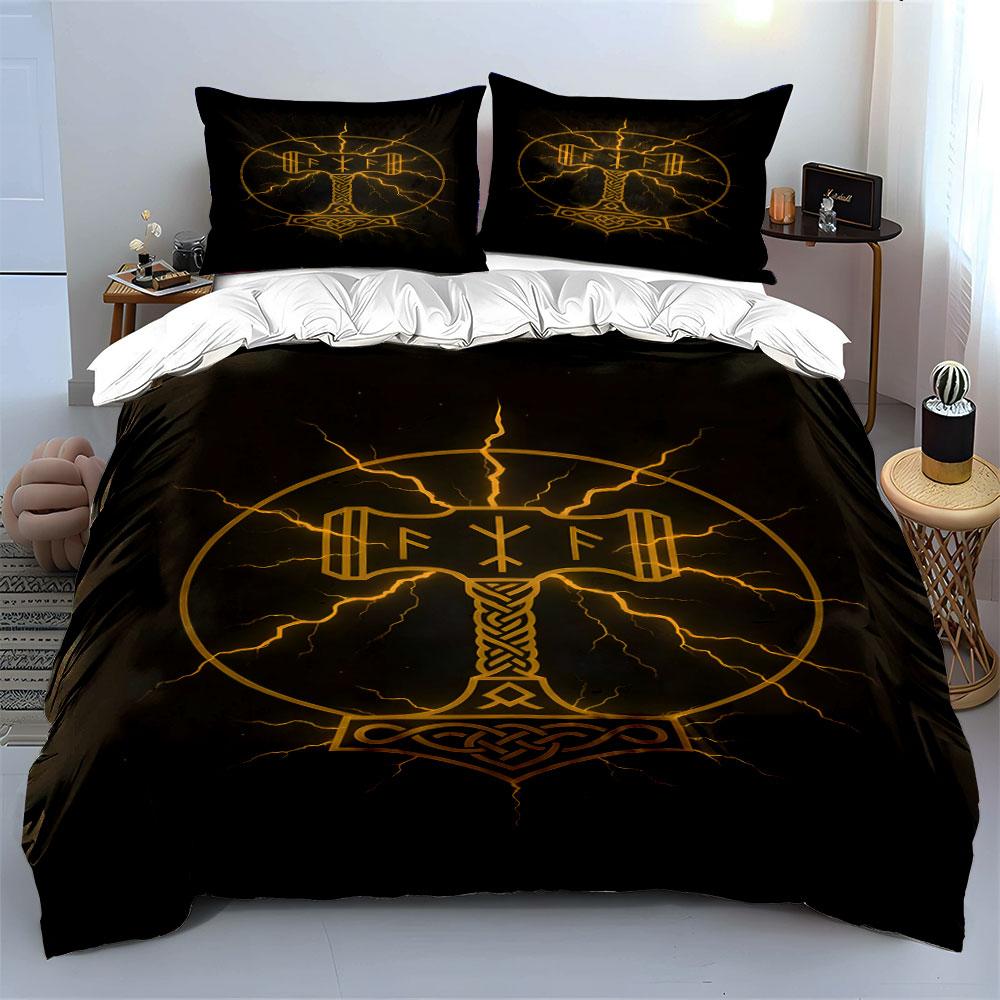 Golden Thor's hammer motif. Bedding sets Duvet cover sets Duvet covers Pillowcases(1 * Duvet Cover 2 * Pillowcases, without duvet insert)