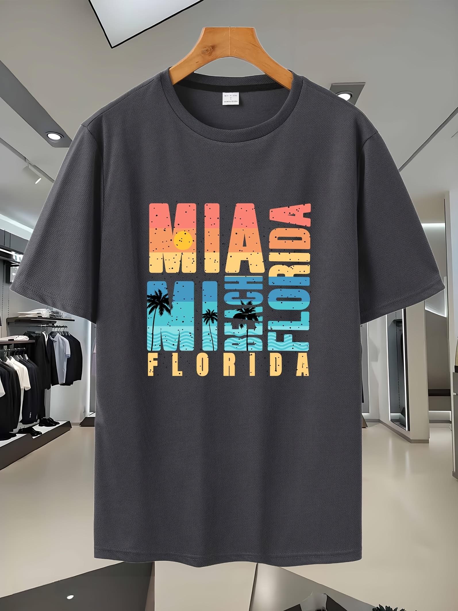 Miami Miami Graphic T-shirt - Breathable Mesh Summer Casual Tee with Tropical Print S
