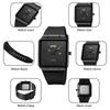 Square Men's Watch Leather Strap Black Simple Slim Stylish Waterproof Business Casual Gold Black