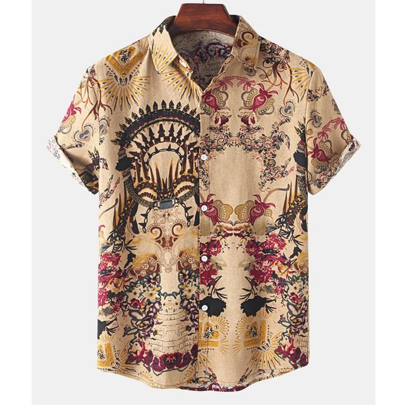 3D Printed Flower Leaf Hawaiian Shirts For Men Plants Patterns Blouse Summer Short Sleeves Tops Loose Aloha Shirts Streetwear
