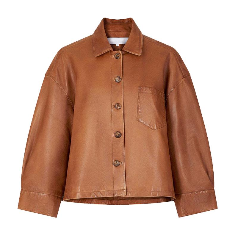 

Весна Осень Новая женская ретро мода темперамент однотонная куртка из искусственной кожи свободная повседневная простая короткая куртка с лацканами для мотоцикла XL коричневый