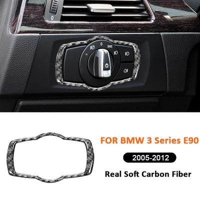 For BMW 3 Series E90 E92 2005-2012 Carbon Fiber Car Headlight Control Panel Frame Decoration Sticker Interior Accessories