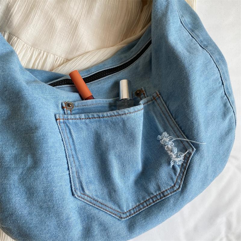 Torebka na ramię Denim Crossbody Bag Jednolity kolor Damska torba typu tote o dużej pojemności