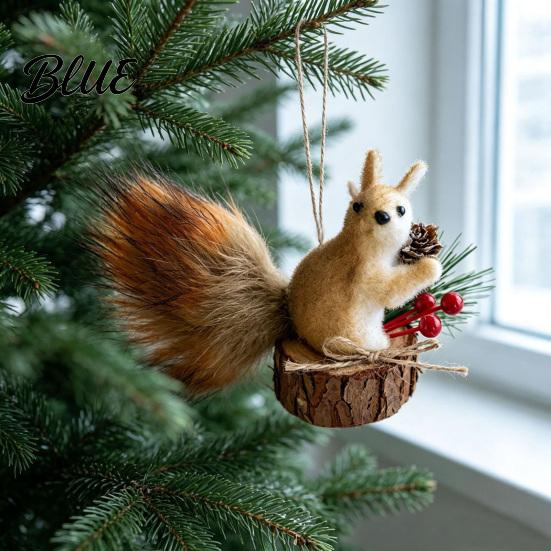 Small Gift for Nature Lovers Christmas Squirrel Ornaments Tree, Cute Felt Plush Woodland with Pine Fluffy Figurine Cone, Hanging Forest Animal