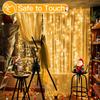 Ollny Christmas Curtain Lights 300 LED 9.8 FTx9.8 FT, Outdoor Waterproof Curtain String Lights with Remote Timer 8 Modes, USB Waterfall Window Lights