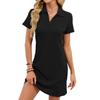 Damen Modisches Farbiger Revers Lockeres Kurzärmeliges T-Shirt Kleid