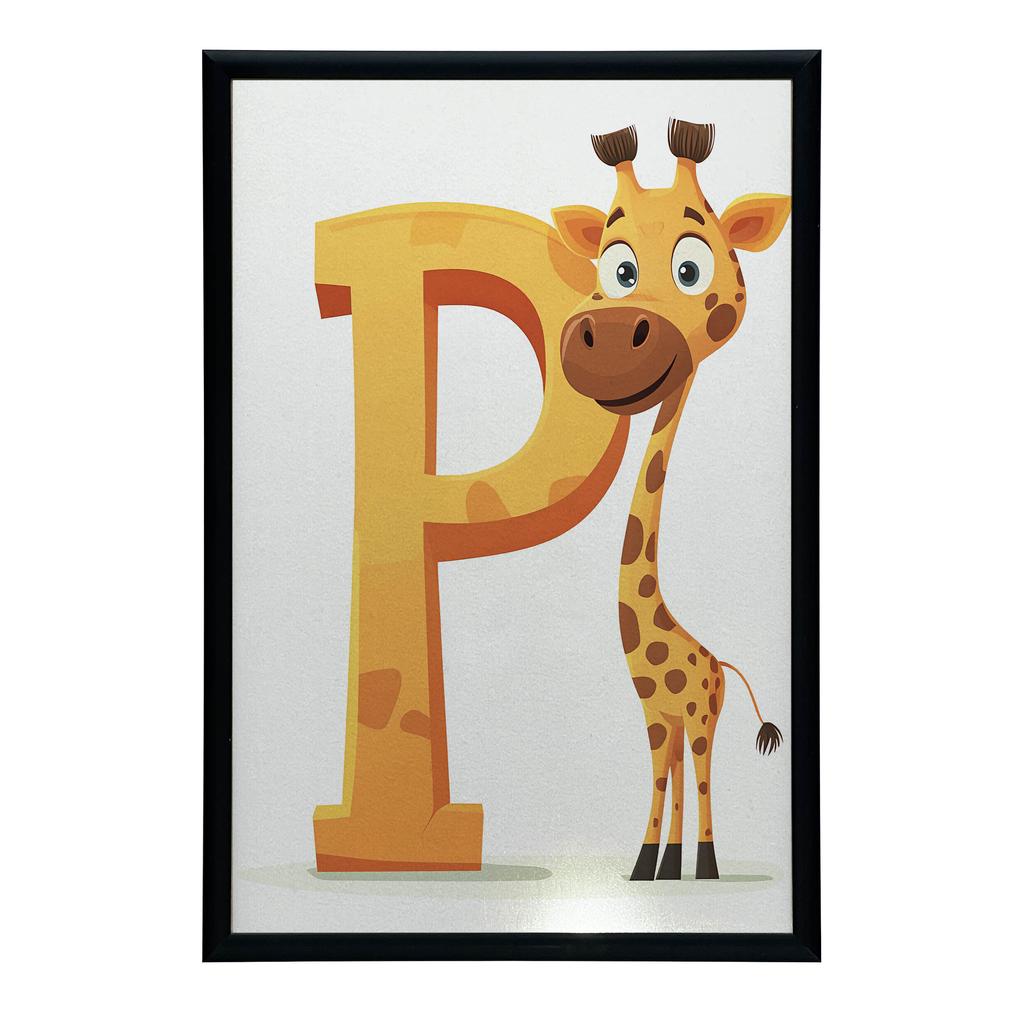 Plakat Wesoła Żyrafa Z Literą P Plakat Wesoła Żyrafa Z Literą P, 50X70 Cm, Bez Ramy, Płótno Premium Na Blejtramie