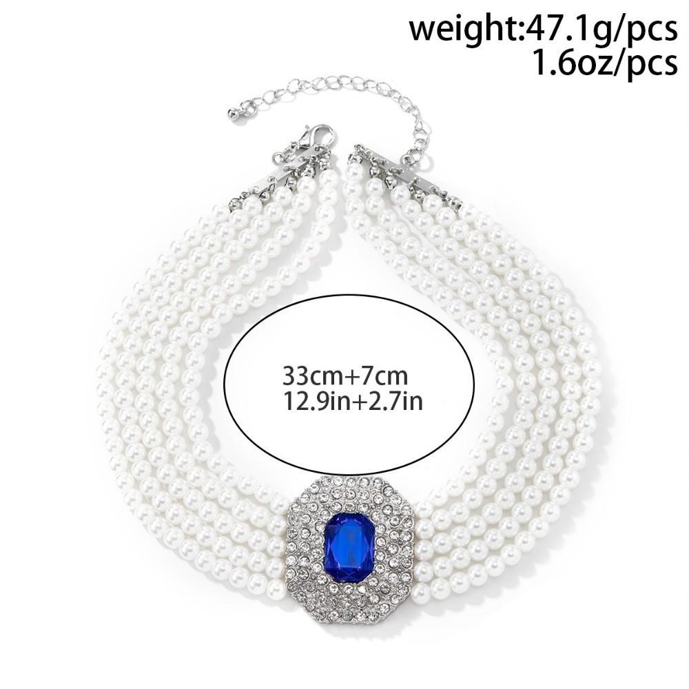 Five Layer Pearl Multilayer Necklace Charm Women Choker Luxury Rhinestone Necklace  Girls