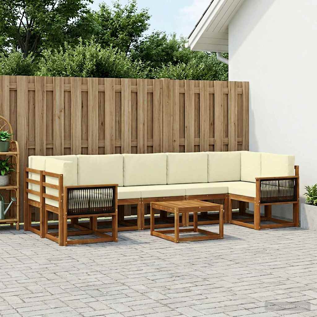 Outdoor Sofa Set with Cushions 6 pcs Natural and Cream