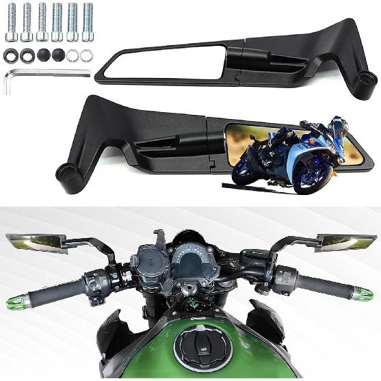 Motorcycle Rear View Mirrors, Adjustable 360° Rotating Stealth Wind Wing Side Mirrors Compatible With Kawasaki Z400 Z650 Z1000 Duke 125 200 250 390