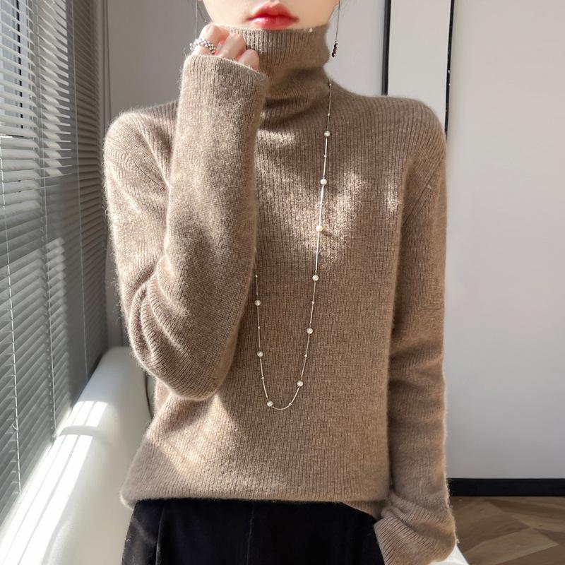 INDFS Women's Fashion Casual Fall Winter Solid Color Print Long Sleeve High Neck Sweaters