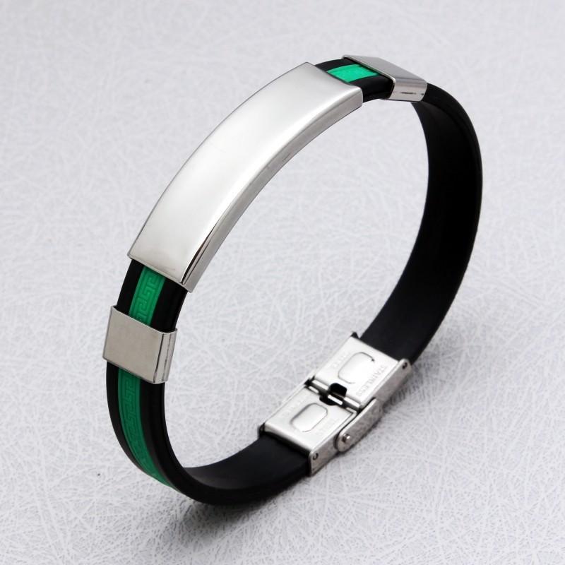 HNSP Nerezová Ocel Kov Kůže Silikonový Náramek Pro Muže Posilovna Sportovní Doplňky