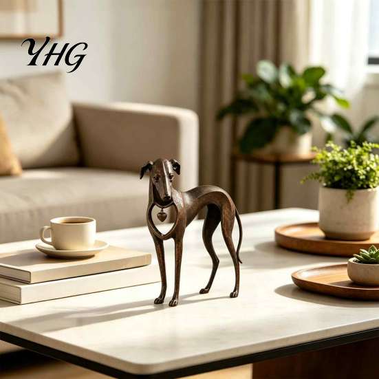Chic Shelf Display Items Vintage Whippet Greyhound Dog Figurine with Hanging Heart Charm, Elegant Rustic Farmhouse Ornaments Resin Animal Statue,