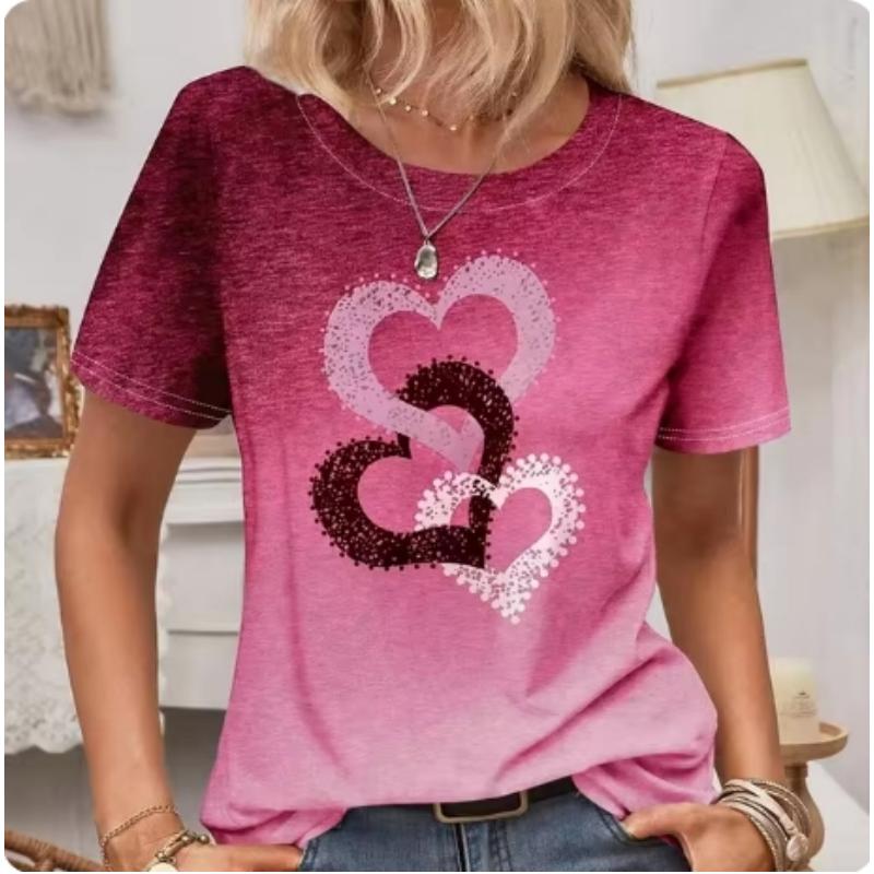 

Женская футболка с круглым вырезом и короткими рукавами, с рисунком в виде сердца, женская повседневная футболка, модная рубашка Y2K для поездок на работу с короткими рукавами XS