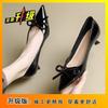 With skirt bow patent leather red thin heel pointed high heels 2025 summer new French shallow mouth single shoes women
