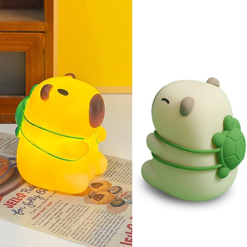 Mini Novel Night Light,Cute Capybara Silicone Ambient Lamp,Warm Bedside Light for Nursery Children Sleep & Room Decor Kids' Gift