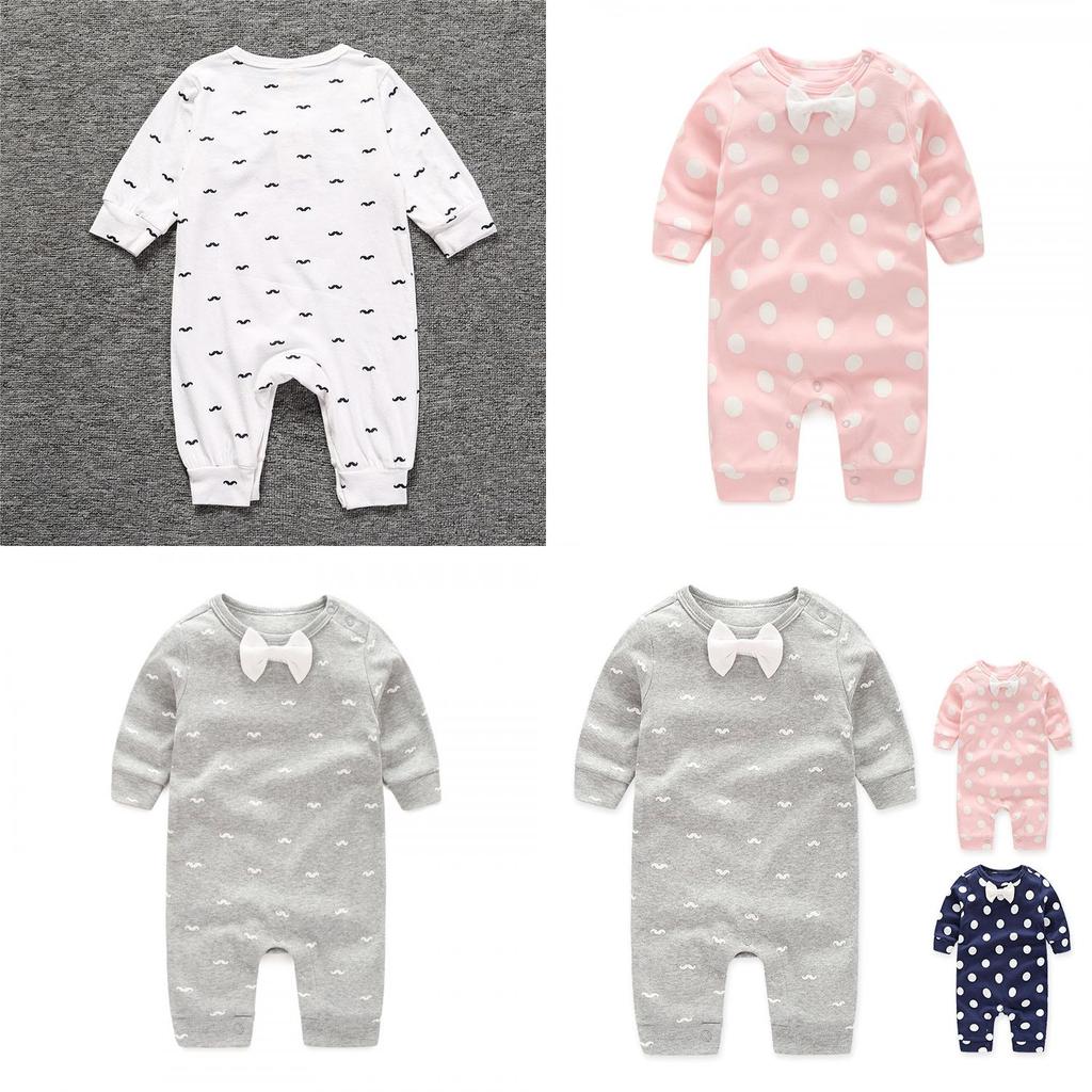 Baby Long Sleeve Cotton Romper With Bow For Toddler Crawling And Play