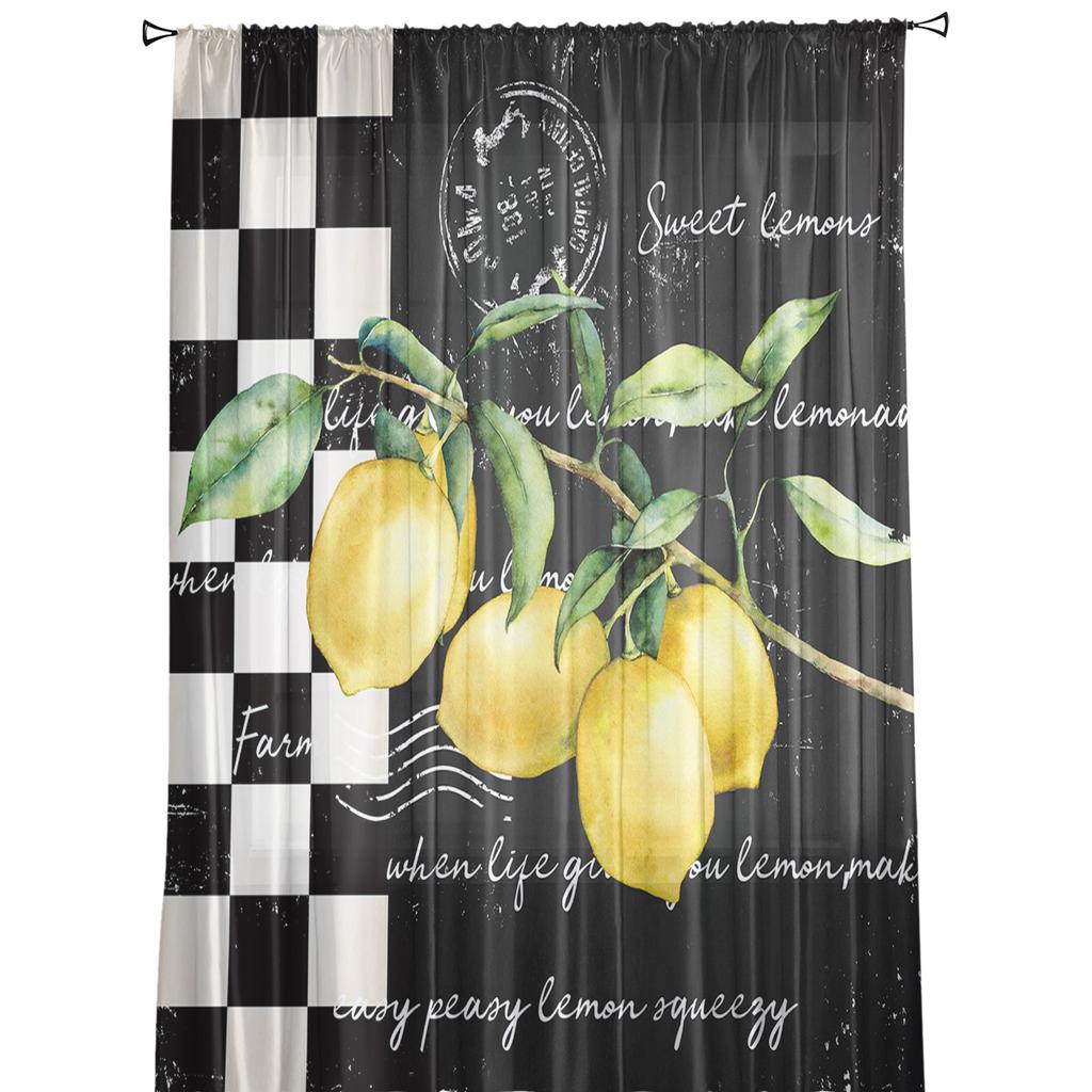 Farm Fruit Lemon Plaid Sheer Curtains Window Tulle Curtains For Living Room Bedroom For Kitchen Veiling Curtains Decoration