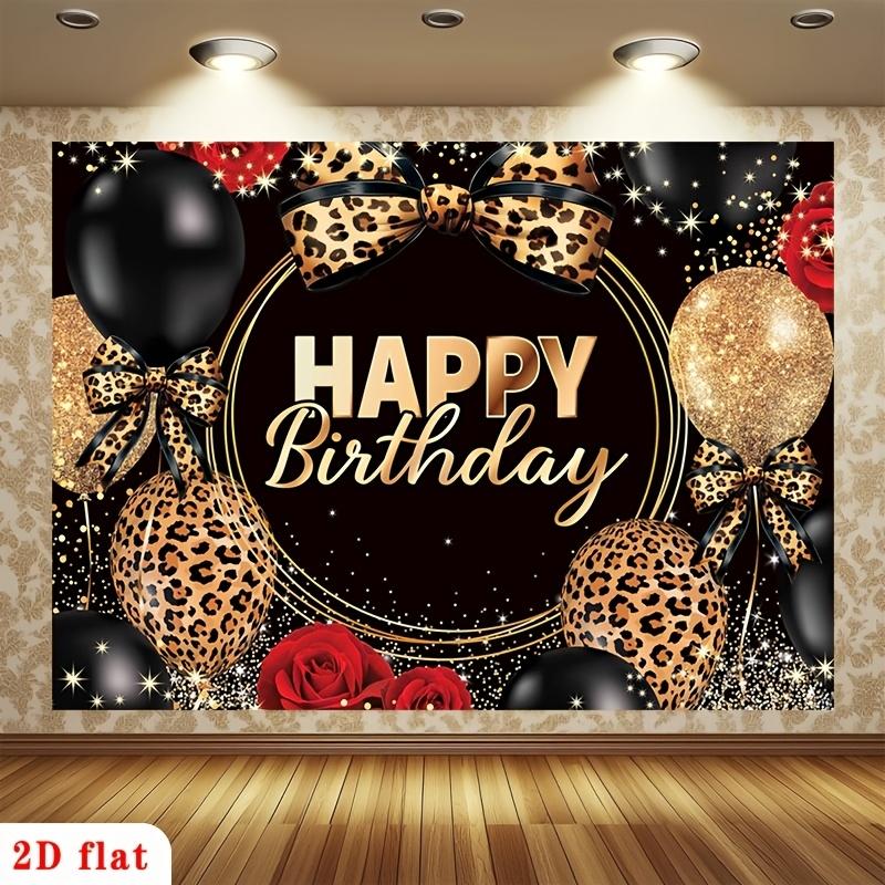 1 Stück, 2D flach, Happy Birthday Leopardenmuster rote Rose Polyester Kulisse, für Partydekorationen, Zuhause, Zimmer, wsj