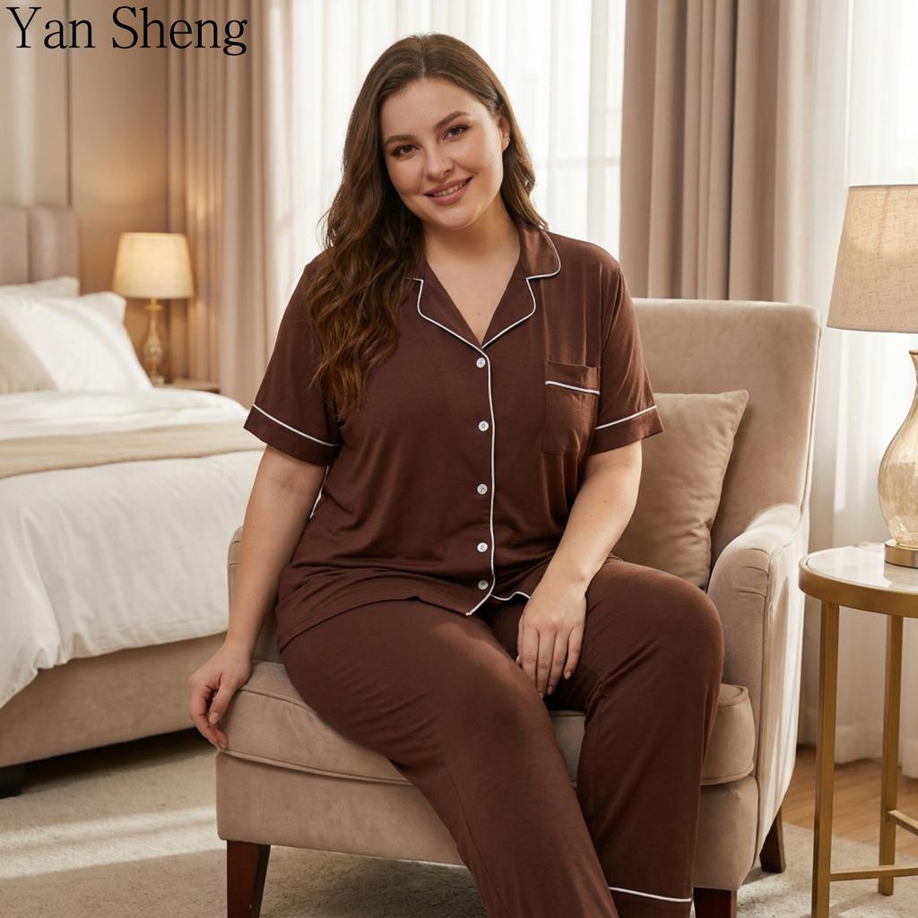 Set Pigiama da Donna, Cardigan Bottonato Manica Corta Taglie Forti in Modal Loungewear Con Tasche Abbigliamento da Casa Estivo