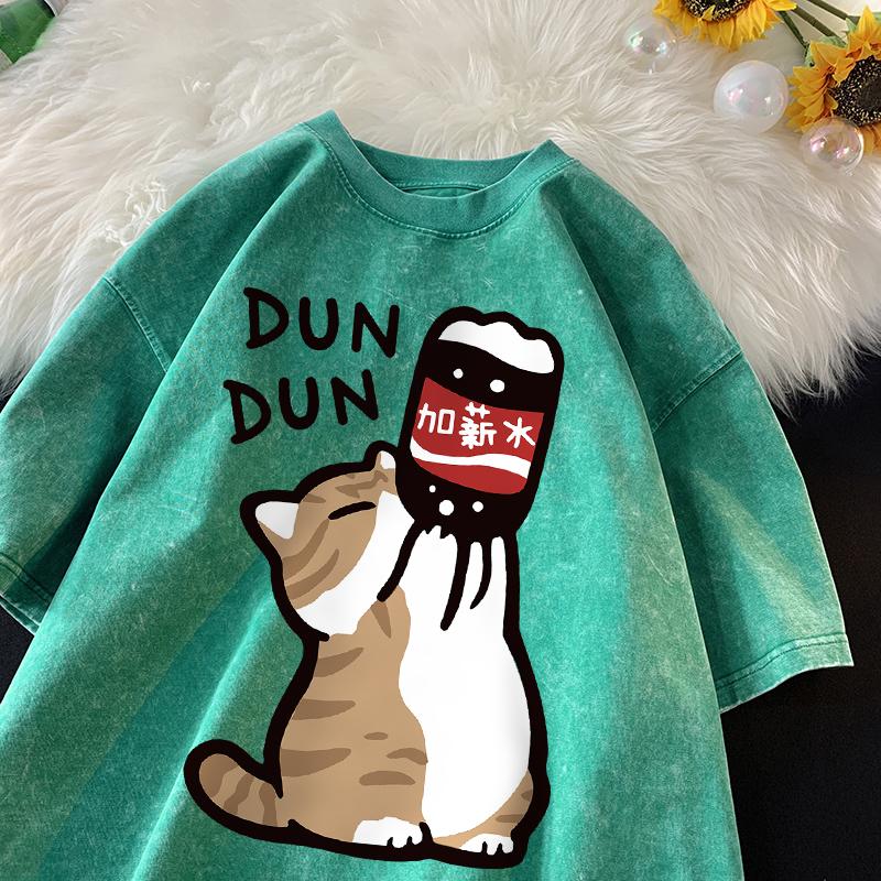 Bavlněné tričko s krátkým rukávem Pánské Dámské Léto Vintage Vodní praní Volné Pár Krátký rukáv Ležérní Všestranný Nadměrný top