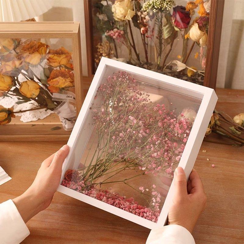 Double Sided Transparent Hollow 3D Photo Frame DIY Handmade Preserved Rose Display Frame Gift (Only the photo frame)