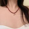 Chinese Retro Nanhong Beaded Pendant Necklace - Light Luxury Clavicle Chain Accessory for Women